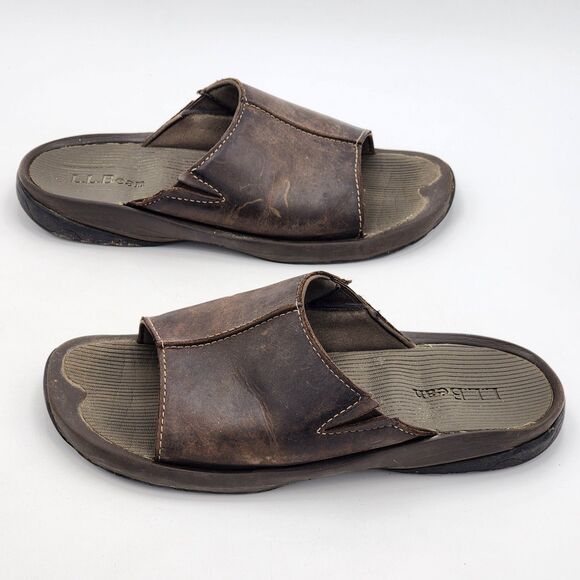 LL Bean Vintage Leather Vertigrip Slide Slip On Sandals Brown Men\'s Size 11 main image 7